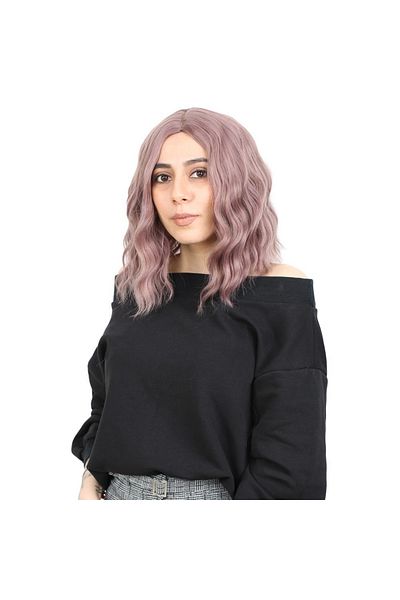 KONAK PERUK Dried Rose Fiber Synthetic Rivetless Short Wavy Wig