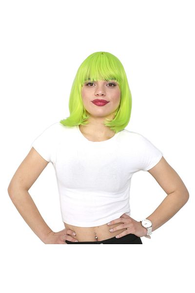 KONAK PERUK Neon Yellow Synthetic Fiber Wig - Blunt Bangs