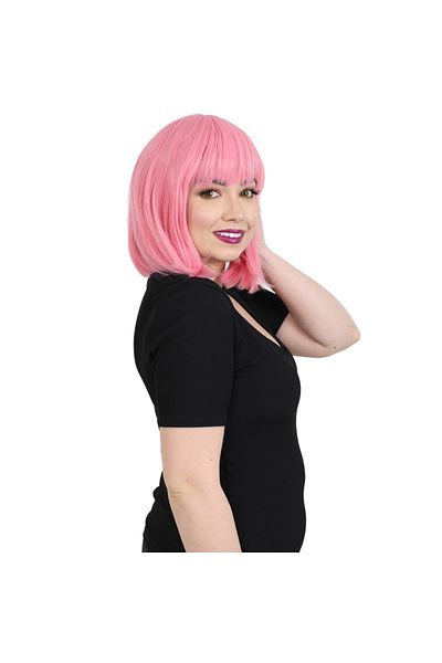KONAK PERUK Candy Pink Flat Bangs Fiber Synthetic Wig