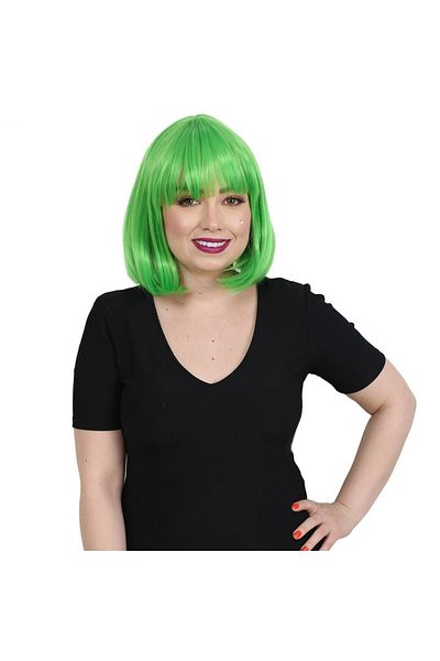 KONAK PERUK Neon Green Synthetic Fiber Wig - Blunt Bangs