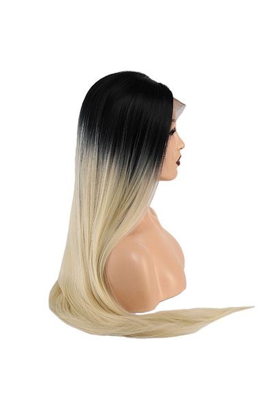 KONAK PERUK Black Platinum - Fiber Synthetic Long Tulle Wig, Medium Ombreli
