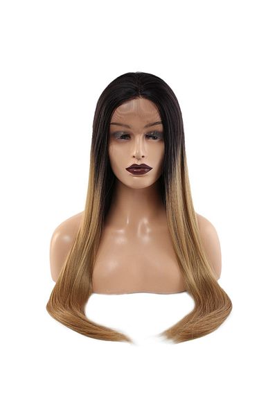 KONAK PERUK Black Caramel Ombreli Fiber Synthetic Long Tulle Wig