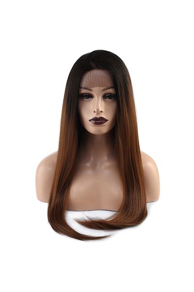 KONAK PERUK Black Caramel Ombreli Straight Fiber Synthetic Tulle Wig