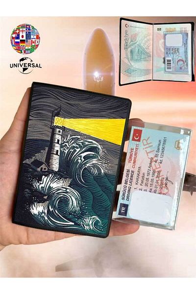 Cekuonline Lighthouse Pattern Smooth Surface Leather Passport Cover Case Suitable for All Country Passports