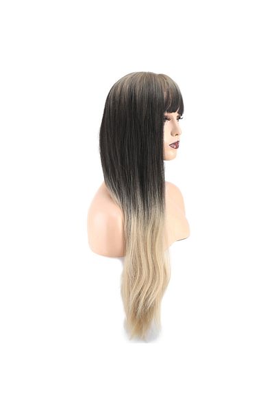 KONAK PERUK Long Fiber Synthetic Wig - Black with Straight Perch, Ash, Honey Foam Ombrel