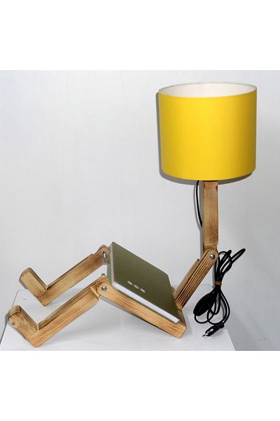 TEKAY AYDINLATMA Yellow Sitting Man Lampshade with Wooden Legs and Movable Body