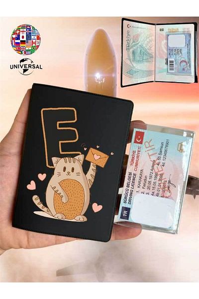 Cekuonline Smooth Surface Leather Passport Cover Case with Cat Letter E Pattern Suitable for All Country Passports