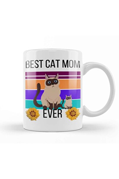 Baskı Dükkanı كوب بورسلين من Mothers Day 2021 Best Cat Mom Ever Funny 2021