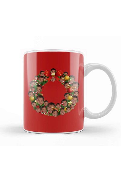 Baskı Dükkanı David Hasselhoff Multiface Christmas Wreath Mug Glass Porcelain