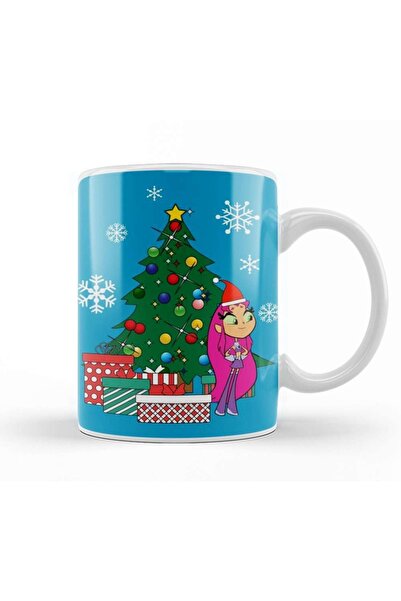 Baskı Dükkanı Teen Titans Starfire Around The Christmas Tree Mug Cup Porcelain