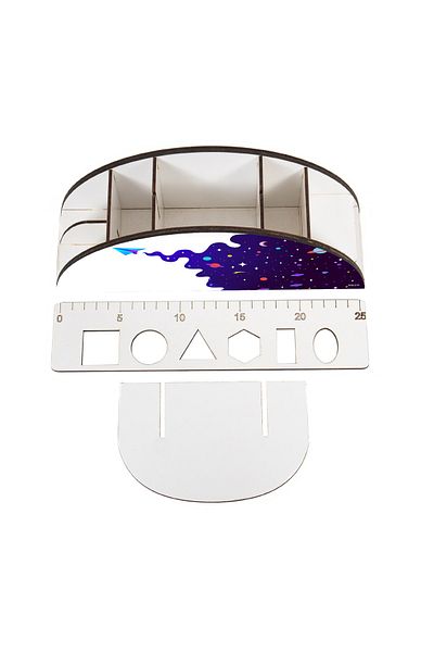 kutuTR Wooden Vip Astronaut And Space Rainbow Ruled Desktop Pen Holder Organizer Assembled Boxed