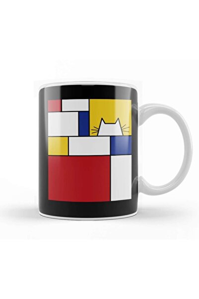Baskı Dükkanı Piet Mondrian Inspired Cat Cat Mug Cup Porcelain