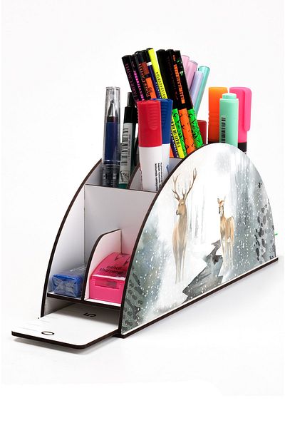 kutuTR Wooden Vip Vivies Rainbow Ruled Desktop Pen Holder Organizer with Assembled Box
