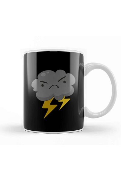 Baskı Dükkanı Angry Cloud With Lightning Thunderstorm Weather Mug Glass Porcelain