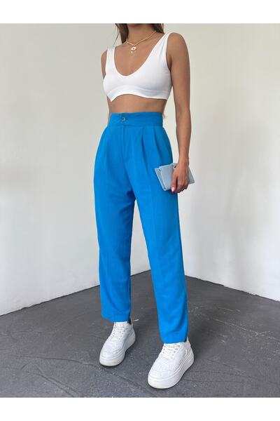 LB Laluna Butik Γυναικείο ψηλόμεσο λινό παντελόνι μέχρι τον αστράγαλο