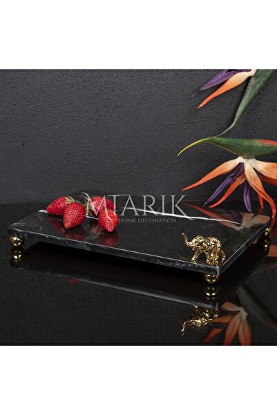 MIARIK DESIGN & DEKORASYON Dekoratif Sıyah Mermer Aksesuar Detaylı Dikdörtgen...