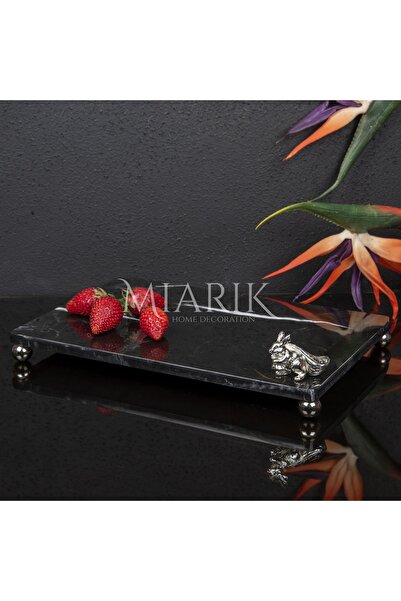 MIARIK DESIGN & DEKORASYON Dekoratif Sıyah Mermer Aksesuar Detaylı Dikdörtgen...
