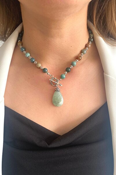 Suerte Accessories Hint Akik Doğal Taş Gümüş Aksesuar Aventurin Taş Uçlu El Y...