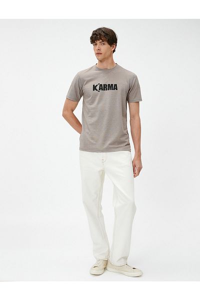 Koton Σλόγκαν εμπριμέ T-Shirt με λαιμόκοψη κοντό μανίκι