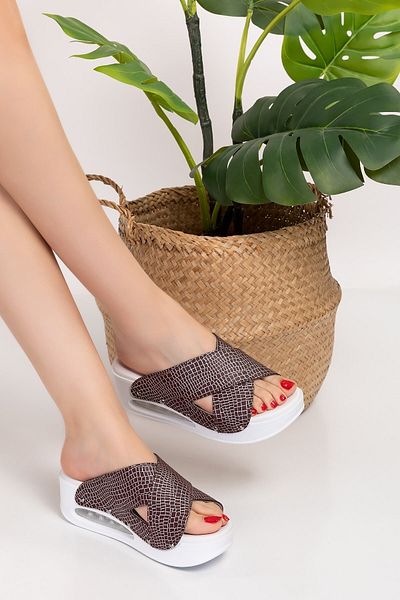 Nur Ortopedi Women's Brown Claret Red Silver Glitter Patterned Open Cross Airmax Sabo 01 Chef Doctor Nurse Hospital Slippers