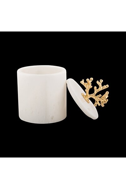 MIARIK DESIGN & DEKORASYON Dekoratif Beyaz Mermer Pamukluk Gold Mercan Detaylı