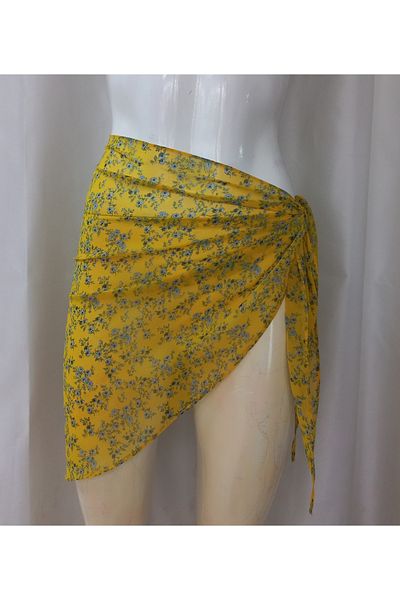 es moda shop Daisy Chiffon Short Pareo Floral Patterned Yellow