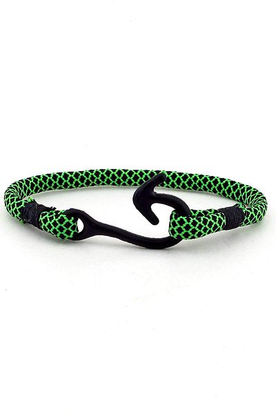 Solfera Men's Black Metal Hook Green Paracord Bracelet Bt159