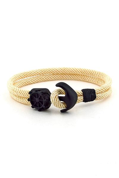 Solfera Men's Black Metal Anchor Rudder Cream Bracelet Bt257