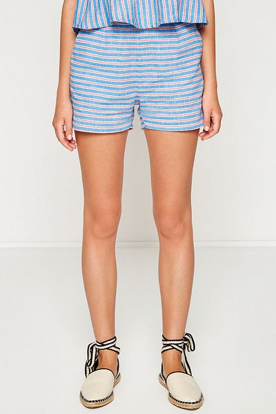 Koton Women's Blue Striped Shorts 7YAL03855JW