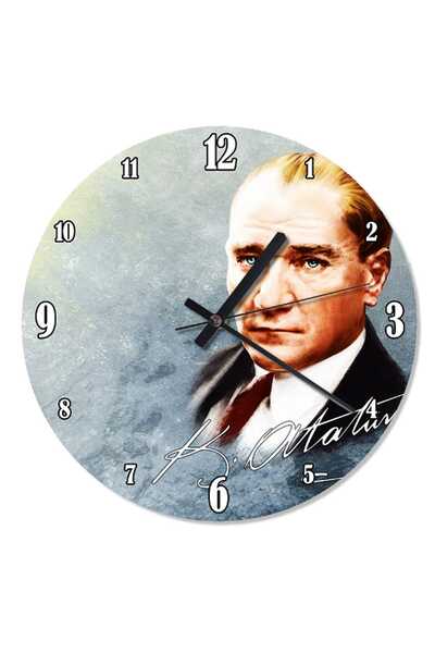 Cakatablo 30 cm Diameter Ataturk Signature Special Design Wall Clock on Blue ...