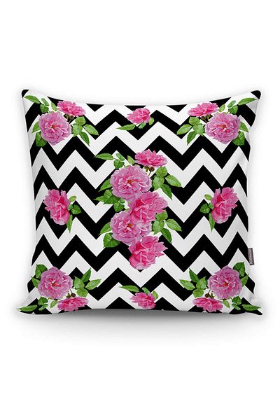 Realhomes Zigzag Zebra Themed Modern Pillow Case with Rose Motif