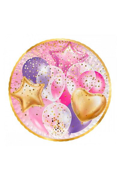 Kazanabil 8-Piece Flying Balloons Sparkling Cardboard Plate Pink