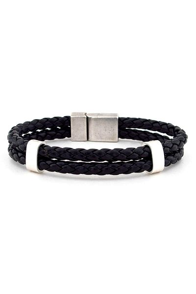 Solfera Men's Black Knitted Leather Two-Line Bracelet BT454
