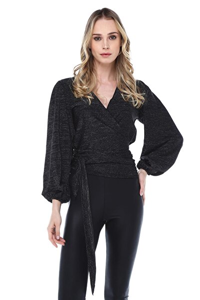 Quincey Чорна блузка з антрацитовим коміром - BDM2438
