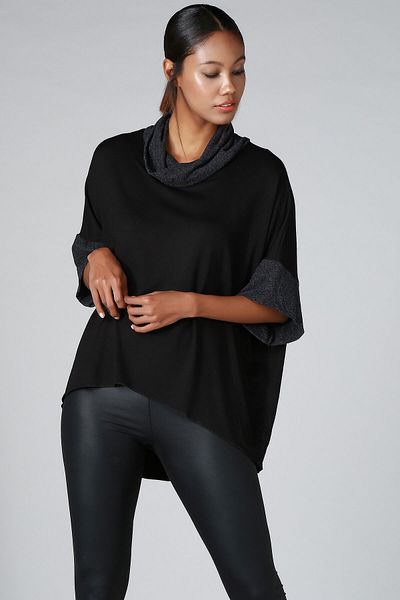 Quincey Pulover de damă negru cu gât tricotat BD2290