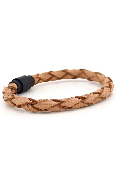 Solfera Men's Thick Tan Original Leather Black Magnet Bracelet Bt518