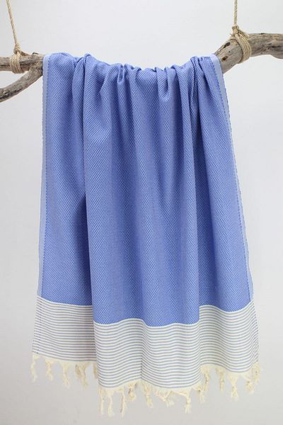 Bedinn Peshtemal Honeycomb Striped Crem-Albastru Pst264