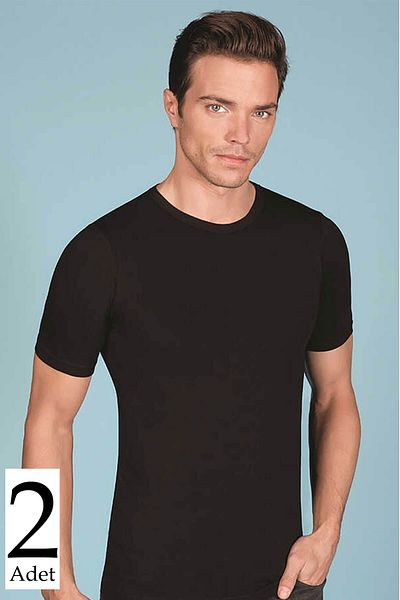 Berrak Men's Black 2-Piece Lycra Short Sleeve Crew Neck Singlet MBR10242