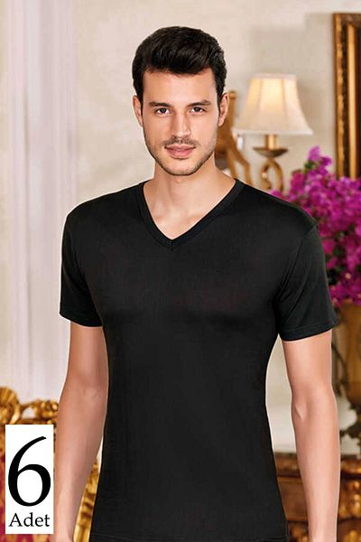 Berrak Men's Black 6-pack V-Neck Undershirt MBR10066