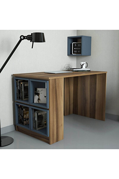 Variant Mobilya Box Çalışma Masası - Ceviz / Mavi