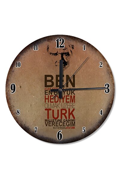 Cakatablo 30 Cm Çap Atatürk Sözü Ve Resmi Dekoratif Duvar Saati