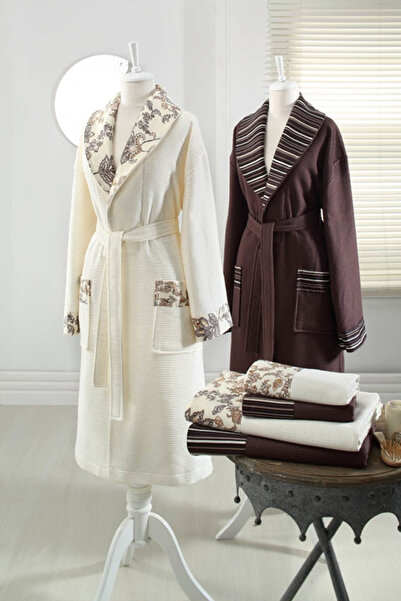 Özdilek Natalıe Krem-Kahve Aile Bornoz Seti 8697353366352