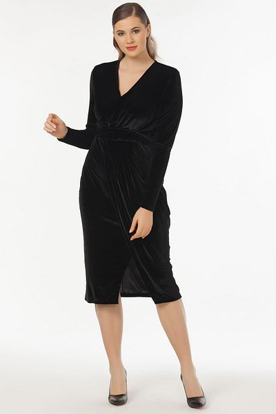 Laranor Women's Black Double Breasted Cut Velvet Dress 19LB9161