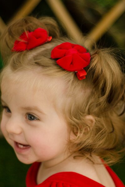 PixyLove Kırmızı Kız Çocuk 2'li Klips Kadife Px224296