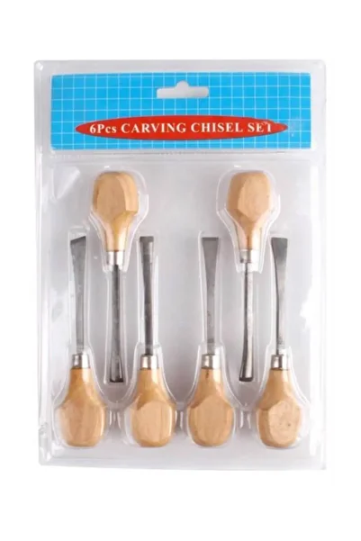 Conda Set of 6 Wood and Ceramic Carving - Round Handle Scarpela Set