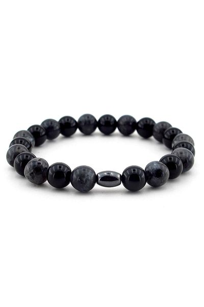 Solfera Men's Gray Labradorite Black Onix Onyx Bracelet B428
