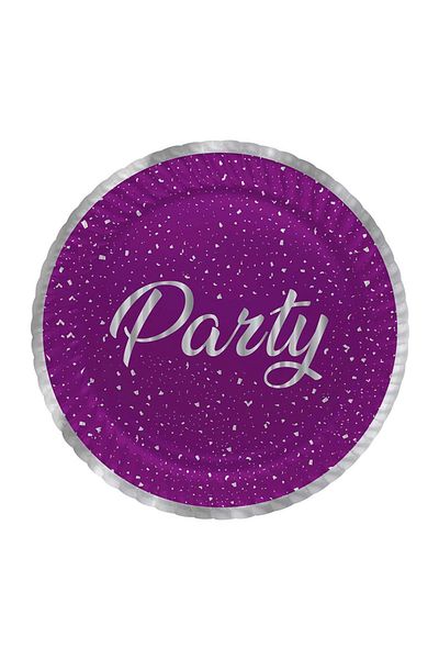 Kazanabil Set of 8 Party Time Sparkly Cardboard Plates Purple