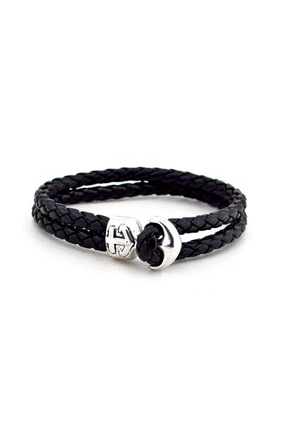 Solfera Men's Design Genuine Leather Anchor Bracelet Bt068