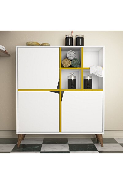 Variant Mobilya Pulse Çok Amaçlı Dolap - Kitaplık - Beyaz / Sarı