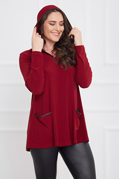 Laranor Kadın Bordo Cep ve Kapüşon Detaylı Bluz 17LB9010